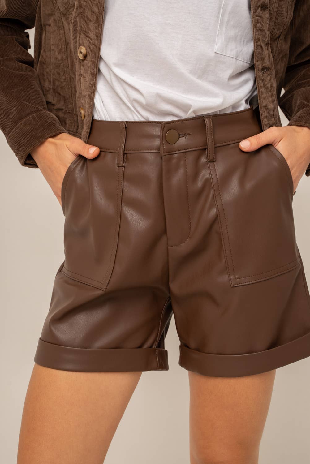 Shorts Lederoptik Chocolat